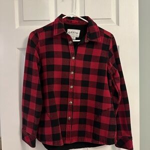 Orvis Men's Red and Black Plaid Shirt